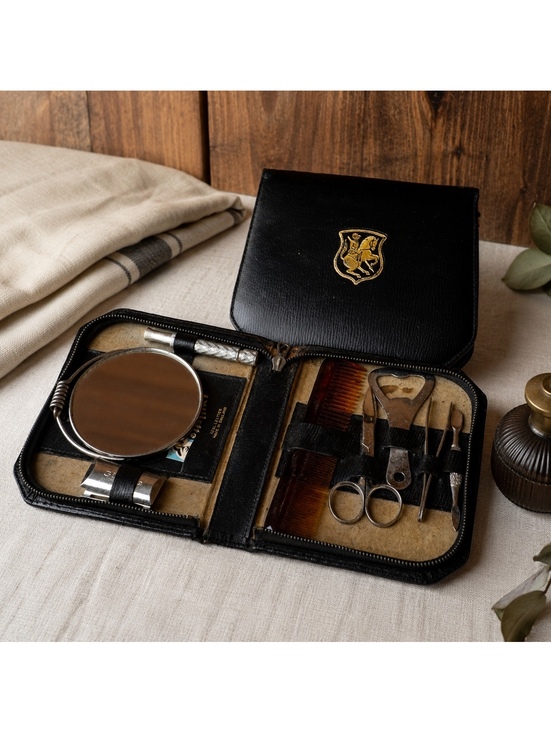 Other - Vintage Gillette Men’s Grooming Travel Kit Black Zip Case Shaving Vanity Set